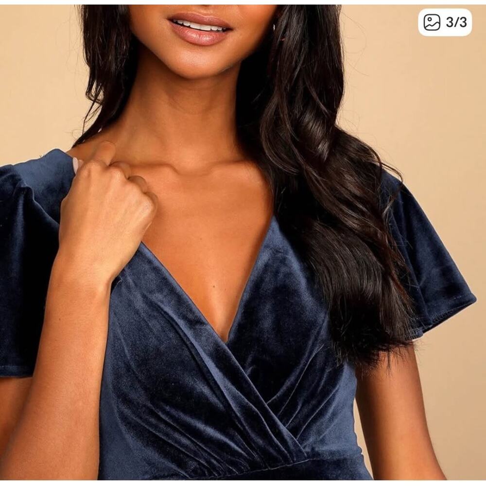 Sz S - NEW Lulus Blue Velvet Maxi Dress - Picture 4 of 7
